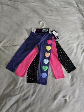 Limited Too Girls Heart Leggings 3-Pack - Navy, Pink, Black